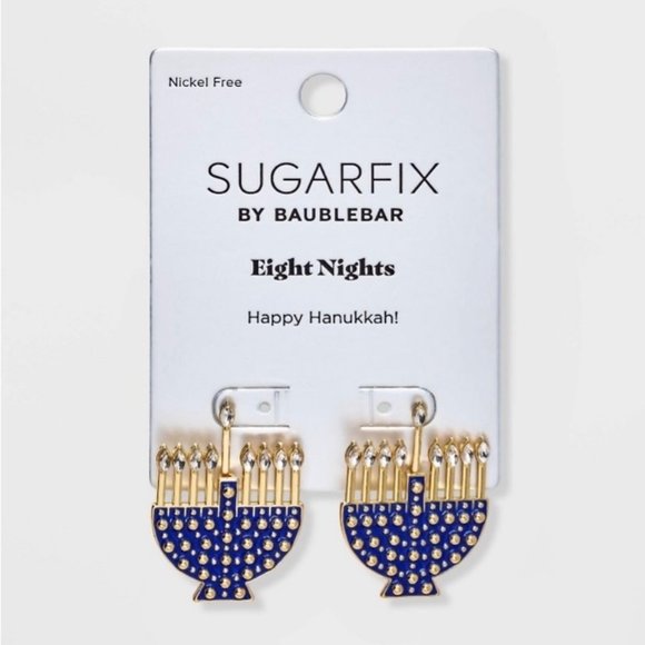 NWT SUGARFIX by BaubleBar Hanukkah Eight Nights Earrings Menorah Holiday Crsytal - Picture 1 of 6